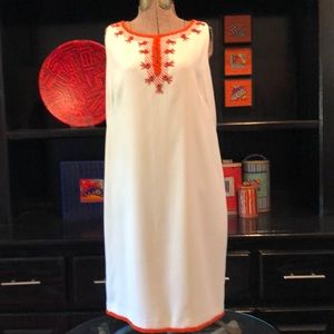 Ann Taylor White Shift Dress with Orange Embroidery